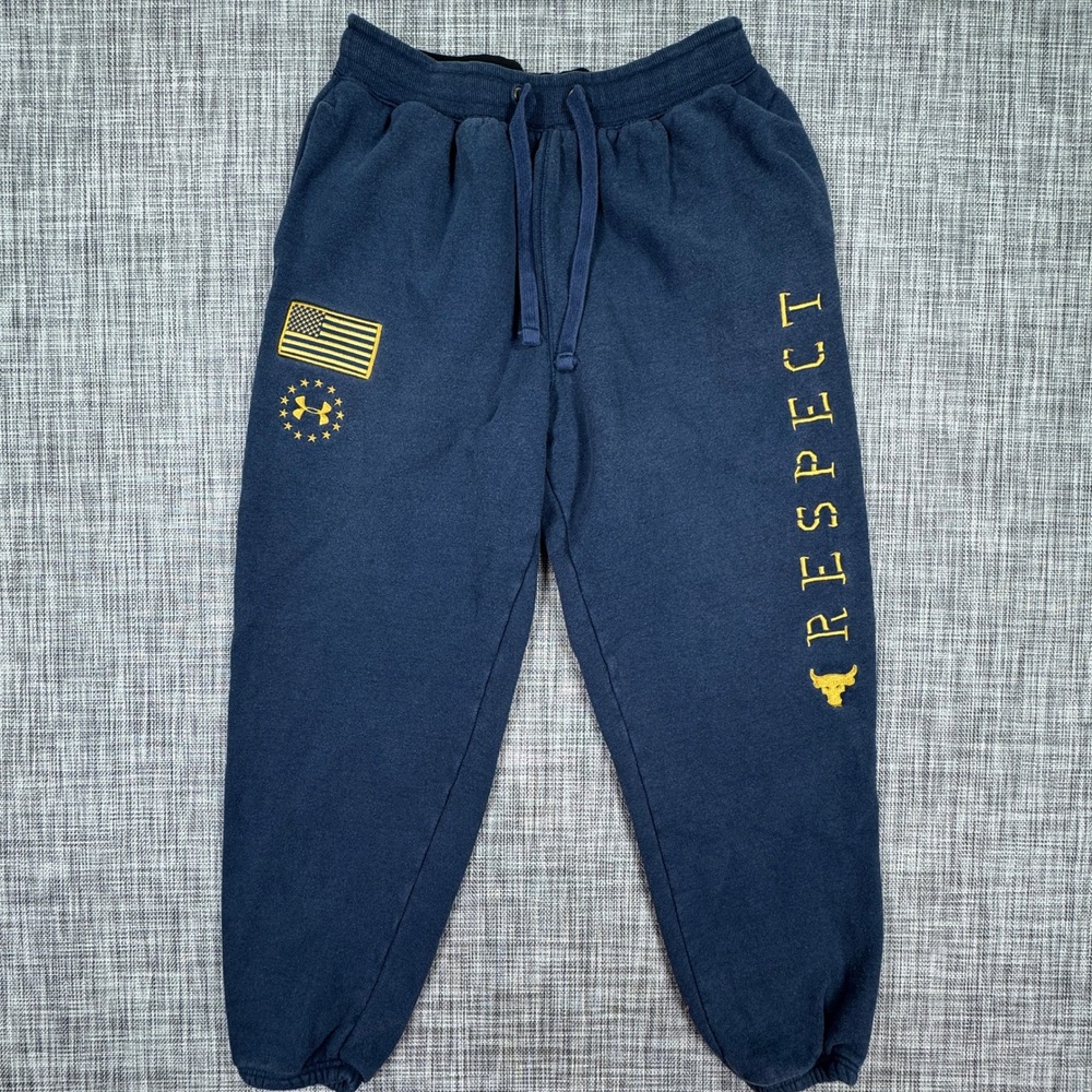 Under Armour Mens Large Project Rock Respect ColdGear Navy Fleece Jogger Pants